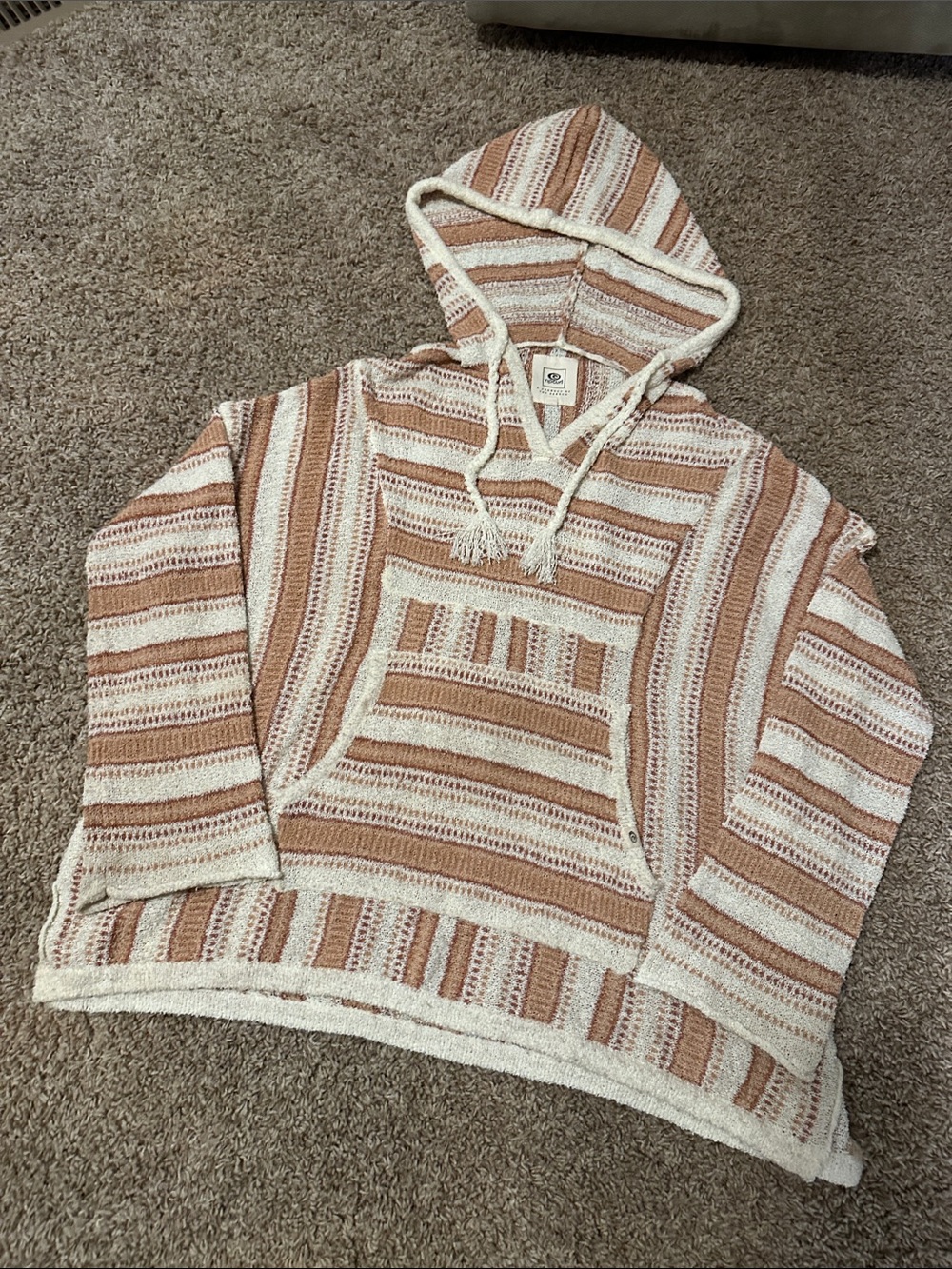 Rip Curl Namotu Hoodie Stripe Beach Poncho Pullover Sweater in Cream &Sand Surf